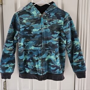 Lands' End Colorful Blue Camouflage Zip Up Reversible Winter Hoodie